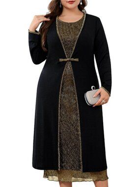 Elegant Plus Size 2-Piece Sparkly Dress Set with Jacket for Wedding Guest Outfit